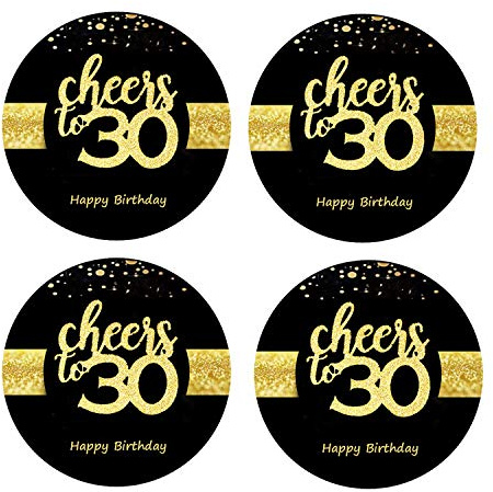 Sumerk 48 Stück Cheers to 30 Sticker große Flaschenaufkleber zum 30. Geburtstag Karten Versiegelungen 5 cm Runde Happy Birthday Party Favors Sticker