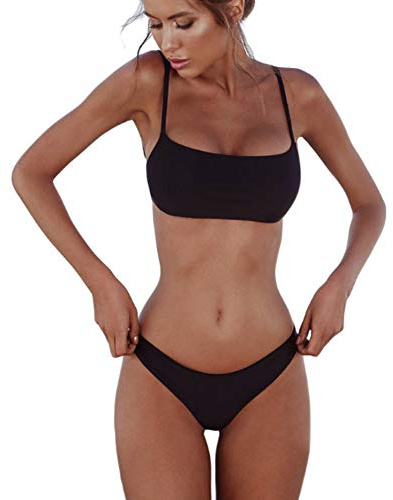 meioro Costumi da Bagno per Donna a Due Pezzi Bikini a Vita Bassa Tankini Bikini Push Up Abito a Vita Bassa(XL,Nero)