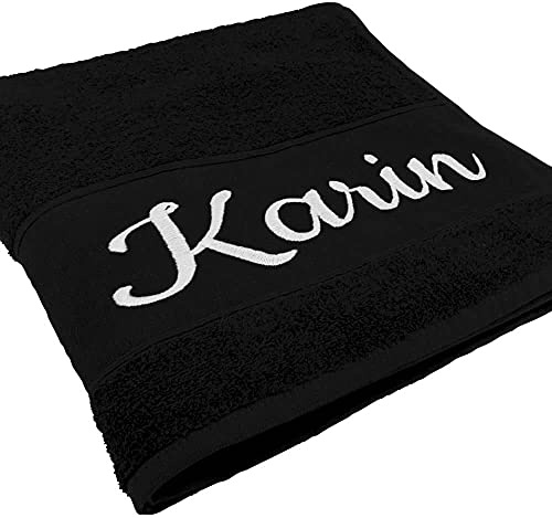 Deitert Handtuch mit Namen oder Wunschtext Bestickt, personalisiertes Duschtuch, individuelles Badetuch, 100% Baumwolle, 100 x 50 cm schwarz