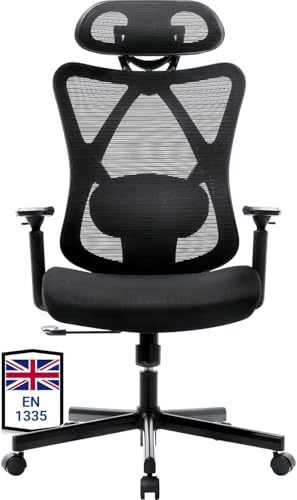 BASETBL Ergonomic Office Chair High Back Mesh Computer Swivel Chair Adjustable Lumbar Support Breathable Silent Heavy Duty Desk Chair 3-Position Lock Business Choice TUV & EN1335 Standard, 150kg Black