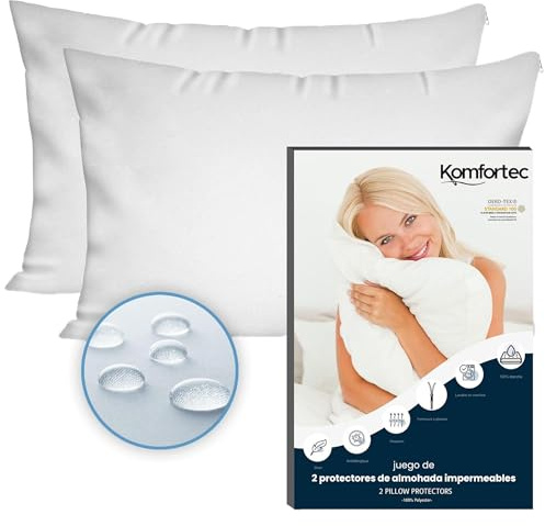 Komfortec Wasserdichter Kissenbezug 40x60 cm 2er Set mit Reißverschluss, Atmungsaktiv, Hypoallergen Kopfkissenbezüge 40x60, Anti-Milben, 2 Stück Kissenschoner 40x60, Weiß
