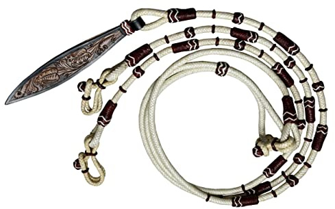 WeavingCraft Naturseil mit Kastanienknoten, rohes Leder, Pferdezaumzeug, handgeflochten, Romal Romel, Zügel, handgeschnitzt, mit Druckknöpfen aus Leder, Ranchseil/Seilzügel