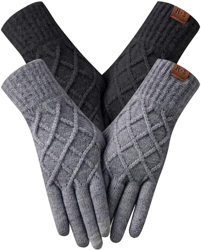 REACH STAR 2 Pairs Winter Gloves for Women, Touch Screen Thermal Knit Lining Warm Gloves for Cold Weather, For Running Driving Hiking Christmas Gifts Stocking Stuffers