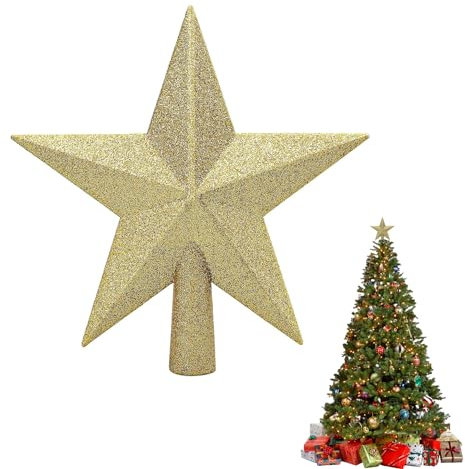 VIKY Étoile de sapin de Noël à paillettes - 20 cm - Décoration de Noël dorée - Étoiles en plastique - Décoration de Noël - Décoration de fête du Nouvel An