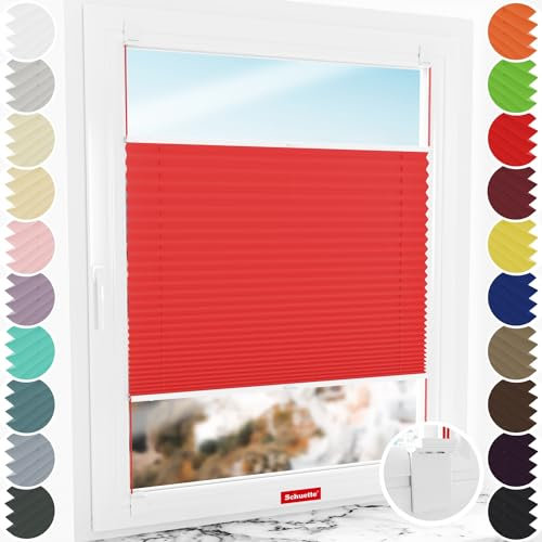 Schuette® Plissee ohne Bohren zum Kleben ● Thermo Kollektion: Cherry Charm (Rot) ● 140x80cm (Breite x Höhe) ● Suprafix Klebe- & Schraubhalter 2in1 Set Letsbond ● Bequeme Rollo