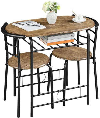 Yaheetech 3 Piece Dining Room Set, Dining Table and Chairs Set of 2 Brown