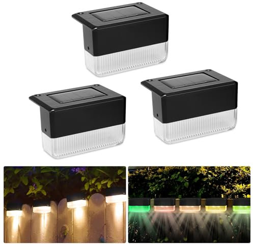 EBUYFIRE Luci Solari da Giardino con 3 LED, Lampada Solare Esterno IP65, Luci per Esterni Automatiche con 2 Modalità (Bianco Caldo/Cambio Colore) per Balcone, Giardino, Scale, Recinzioni (3)