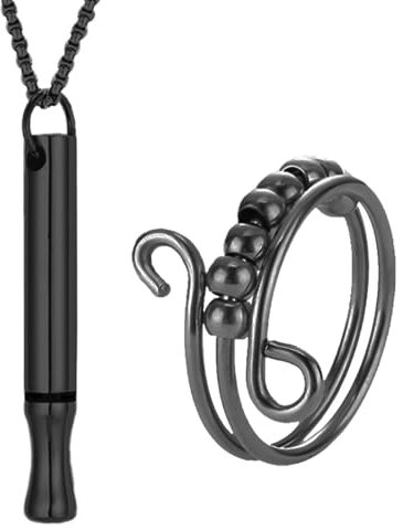 NHPY 2 Stück Rauchentwöhnung Kette Set, Halskette Rauchfrei Original, Edelstahl Rauchfrei Halskette, Makaya Rauchentwöhnung Männer Frauen, Mit 1 Anti-Angst-Ring (Schwarz)