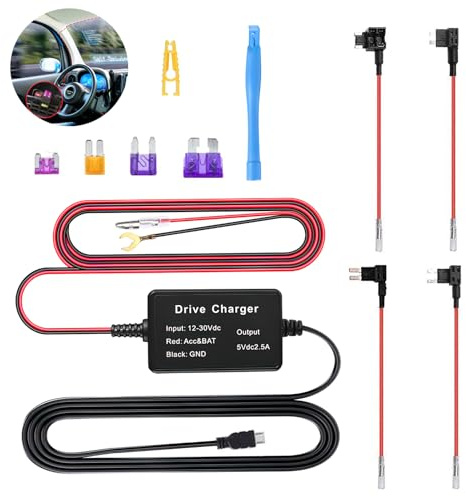 Upgraded Dash Cam Hardwire Kit, Micro USB Port Rear Hard Wire Kit Universal Dash Camera Charger Cord 12V-24V to 5V with Low Voltage Protection 10.8ft for Dashcam GPS Power Supply Radar Detectors
