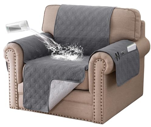 BellaHills Armchair Covers 100% Waterproof Sofa Cover Non-Slip Sofa Slipcovers Couch Covers Washable with Elastic Strap Sofa Protectors from Pets Seat Width 22(1 Seater, Grey)