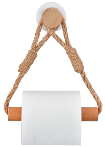1 pièces Porte Papier Toilette Mural, Auto Adhésif Support Papier Toilette pour Rouleau, Porte-Papier Salle, Bain Toilette Corde en Bois Anneau de Serviette Rustic