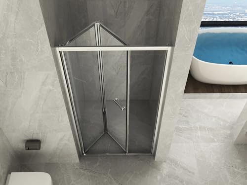 Linea Doccia - Box Doccia Nicchia | Apertura a Libro Soffietto | Vetro Temperato 6mm | Profili Alluminio Cromato | Maniglie Acciaio Inox | Altezza 190cm, Trasparente, 95 (92-96) cm