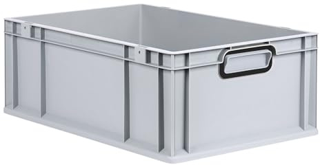 PROREGAL Eurobox NextGen Color | HxBxT 22x40x60cm | 44 Liter | Griffe schwarz geschlossen | Verstärkter Boden | Grau | Eurobehälter, Transportbox, Transportbehälter, Stapelbehälter