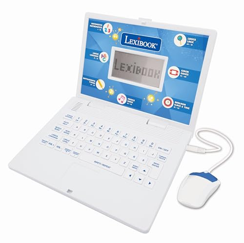 Lexibook - Italienska/engelska tvåspråkiga pedagogiska bärbara datorer - 124 aktiviteter för roligt och interaktivt lärande - matematik, logik, musik, klocka - JC598i5LXB