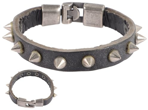 Gatuida Bracciale in Pelle Borchie Nere Punk Regolabile e Comodo da Indossare, Accessorio Gotico Stile Ribelle per Donna, Design Elegante Rivetti in Lega