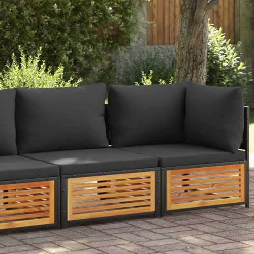 Owoxanthellate 2-Sitzer Outdoor-Gartensofa 136 x 68 cm aus massiver Akazie & Stahl, anthrazit Kissen, modulare Lounge, wetterfestes Balkon-Möbelset für kleine Terrassen, Wintergarten & Patio