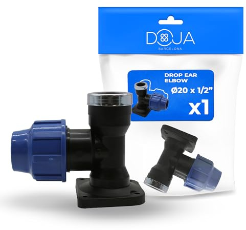 DOJA Barcelona Conector de Tubería de Polietileno - 20x1/2 - Placa de Pared Roscada - Tubería PE, Fácil Montaje, Seguridad Contra Fugas, Material Robusto, Accesorio PP Adaptador Compresión MDPE