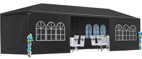 Avolend 10x30 FT Party Tent Heavy Duty Wedding Event Canopy with 8 Removable Sidewalls, Waterproof Outdoor Gazebo Pavilion for Large Backyard, Patio, BBQ, and Family Gatherings, Black