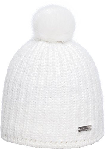 Eisglut Hollywood Bommelmütze Fellbommel Strickmütze Damenmütze (Weiss)