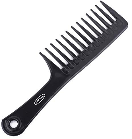 Fine Lines Peine de dientes anchos jumbo para cabello rizado, peine de rastrillo desenredante para mujeres con cabello largo, ondulado o mojado, herramienta de plástico negro grueso para rizos