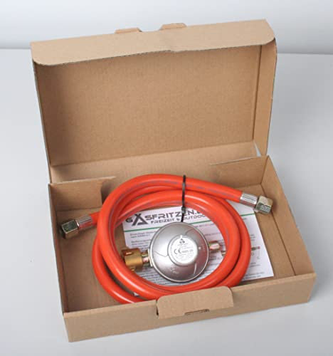 Gasschlauch Druckminderer Set 1,5 m Schlauch 50 mbar Regler für Gaskocher Gasgrills Hockerkocher Terrassenstrahler etc.