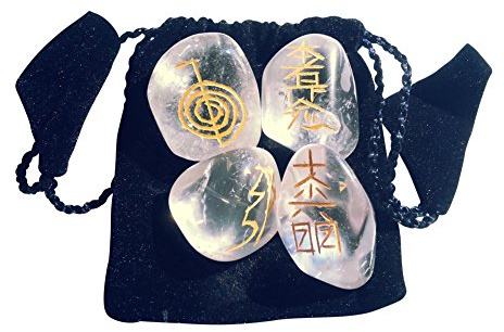 Markenlos 4 piedras de cristal de roca con símbolos Usui Reiki.