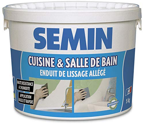 SEMIN Enduit de Finition Pièces Humides 5 kg – Enduit Allégé Hydro Prêt à l’Emploi – Haute Résistance à l’Humidité – Murs & Plafonds Salle de Bain Cuisine – Avant Peinture & Revêtement Mural