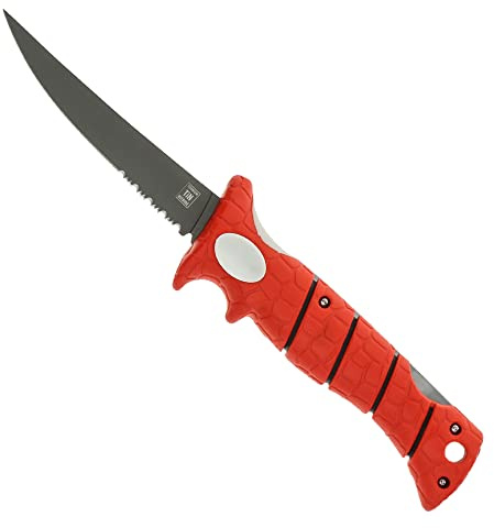 BUBBA 5 Inch Lucky Lew Folding Compact Fillet Knife with Non-Slip Grip Handle, Stainless Steel Blade, Lanyard Hole and Synthetic Carry Case for Gutting, Fishing and Hunting
