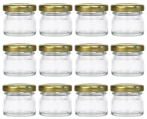 hocz 12x Mini Marmeladengläser 30 ml | mit Deckel Gold TO 43 | kleine Einmachgläser mit Schraubdeckel zum befüllen | Schraubgläser, Sturzgläser Set | leere Gläser für Marmelade | 12 Stück