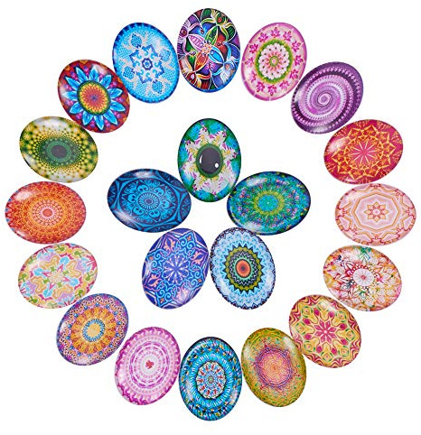 PandaHall 40pcs Ovale Cabochons, 40 x 30mm Halbrunde Fliesen Große Kaleidoskop Glas Cabochons Kuppel Edelsteine für Foto Cameo Anhänger Schmuck Making Handwerk Scrapbooking