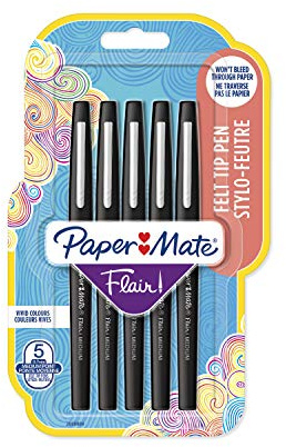 Flair Original Filzstifte, mittelgroße Spitze, Schwarz, 5 Stück