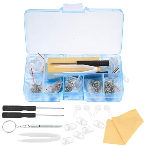 Eyeglasss Sunglass Glasses Spectacles Repair Tool Kit Set, with Mini Screwdriver, Screws Nut, Silicone Nose Pads, Glasses Cloth, Tweezer - 500 Pcs