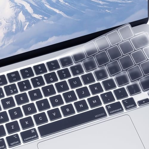 MOSISO Ultradünn Tastatur Abdeckung Skin Kompatibel mit MacBook 13,6 Zoll M4 M3 M2 Air 2025-2022, M4 M3 M2 MacBook Air 15 Zoll 2025-2023, M4/M3/M2/M1 Mac Pro 14/Pro 16 2025-2021,EU-Layout,Transparent
