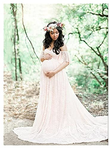 HXSZWJJ Abiti di maternità pizzo for gravidanza incinta vestiti maxi abito da donna abito da sposa foto shoot fotografica fotografia puntelli abbigliamento (Color : White, Maternity Size : S)