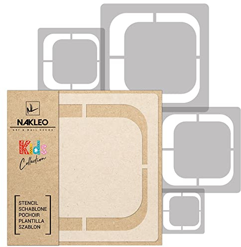 NAKLEO Schablonen Malen für Wandgestaltung im Kinderzimmer, 5 Stück Set 9x9 bis 34x34cm Quadratisch Retro Abgerundet, Kinderzimmer Malvorlage Raumdekoration, Basteln DIY Wand Möbel