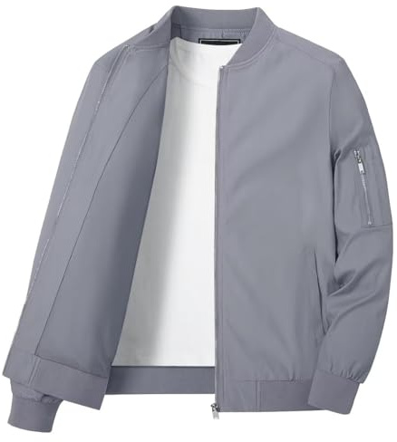 KEFITEVD Män sommar tunna basebolljackor casual bomber cargojacka militär vindjacka med flera fickor, Ljusgrå, 3XL