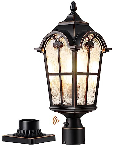EDISHINE Large Size Dusk to Dawn Outdoor Post Light, 21.9'' H 120V Pole Light Fixture with Pier Mount Base, Waterproof Exterior Lamp Post Lantern Head for Yard, Driveway, Fence, Black, Hardwired