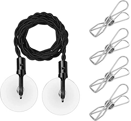 Corde à Linge de Voyage 1pc, 4 Pinces en Acier Inoxydable, Corde à Linge rétractable, Longe à Linge Portable avec Crochet et Ventouse, Convient pour Les Voyages, Le Camping en Plein air (Noir)
