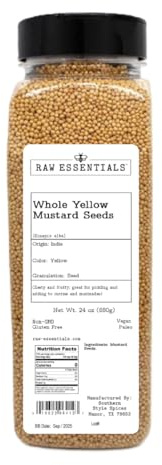 Raw Essentials Whole Indian Yellow Mustard Seeds – Zesty, Nutty Flavor for Pickling, Homemade Mustard, Curries & Marinades – Non GMO, Gluten Free, Vegan, Paleo – 24 oz