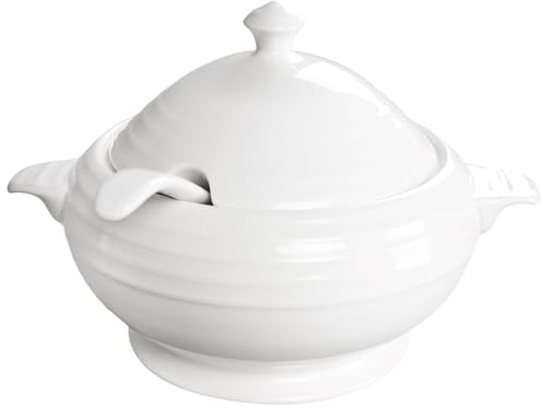 Creativity Home Casserole Dish with Serving Handles, 1.5 Qt Soup Tureen with Lid and a 9.4-inch Spoon, for Dinner and Party Microwave Safe 10.2 Inch
