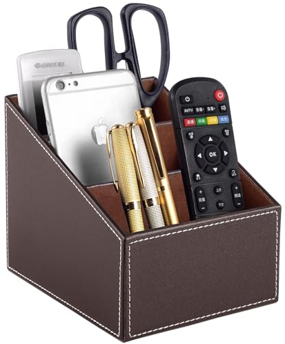 XNONE Leder Fernbedienung Organizer mit 3 Fächer,Multifunktion Nachttisch Schreibtisch Organizer,Schreibtisch-Organizer Stiftehalter für Stifte,Brille,Handys,Make-Up (Braun, 3 Fächer)