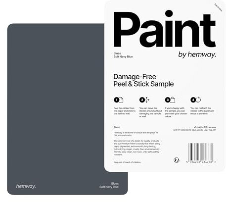 Hemway - Peel & Stick Sample for Our Interior Paint - Soft Navy Blue | A5 Damage-Free, Accurate Colour Swatch | Test Our Matt Finishes for Interior Decor | Easy to use and eco-friendly