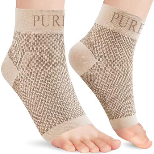 Pure Health Supporto per caviglia per danni ai legamenti, distorsioni alla caviglia, tendinite d'Achille, fascite plantare, sollievo dal dolore al tallone e fasciatura per compressione (coppia beige,