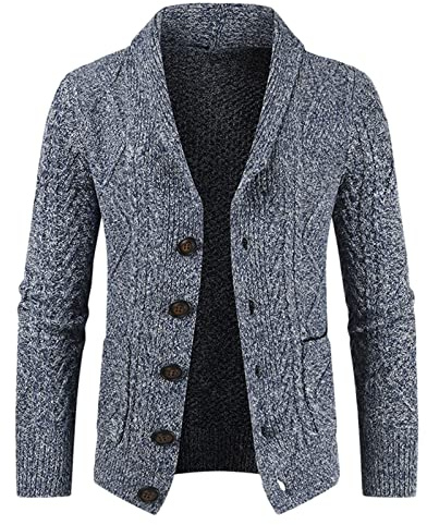 Maglione da uomo lavorato a maglia | Giacca in maglia grossa | Maglione con collo a scialle a maniche lunghe | Maglione pesante con motivo a trecce lavorato a maglia | Cappotto casual con bottoni |