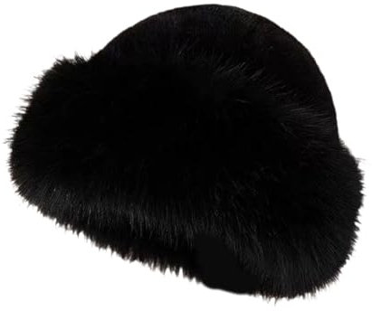 APLVFFZH Wintermütze aus Kunstpelz für Damen, weibliche Kosakenmütze, russische Mütze für Camping, Schnee, Schwarz
