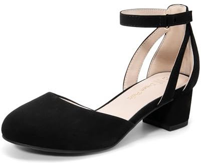 DREAM PAIRS Girls Block Heel Pumps,Black,3 Big Kid