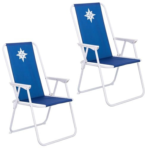 LOLAhome Pack 2 sillas Playa y Camping Plegables con Cierre de Seguridad, Estructura Acero Pintura Epoxi anticorrosión, Tejido loneta Oxford 600 D poliéster Azul Marino, Respaldo Alto Mono-posición