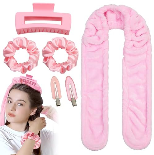 Bigodino Lungo per Boccoli,Morbida Fascia Bigodino Capelli per Dormire,Grandi Bigodini per Boccoli Arricciacapelli Senza Calore Onde Capelli,Heatless Hair Curler per Capelli Medi Lunghi (Rosa, Large)
