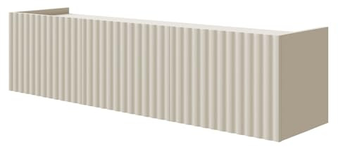 Selsey Meuble TV Suspendu Fiorra 37x144x38,3cm - TV Lowboard Cashmere - Hängend - Moderne Eleganz - Raffiniertes Design - 3 Fächer - Integrierter Kabeldurchgang - Selbstmontage - Holzoptik Beige/Grau