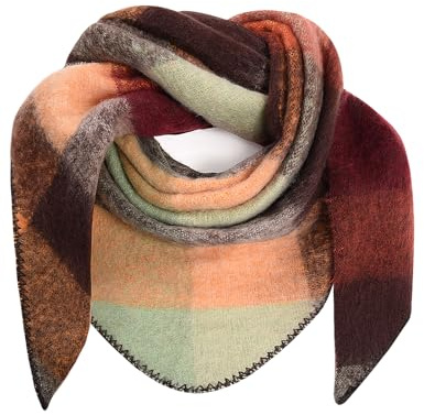 Voqeen trekantig halsduk dam vinter lång tartan halsduk wrap tjock varm dam halsduk mjuk stola vinterhalsduk filt för kvinnor, rödbrun, 195 x 135 cm